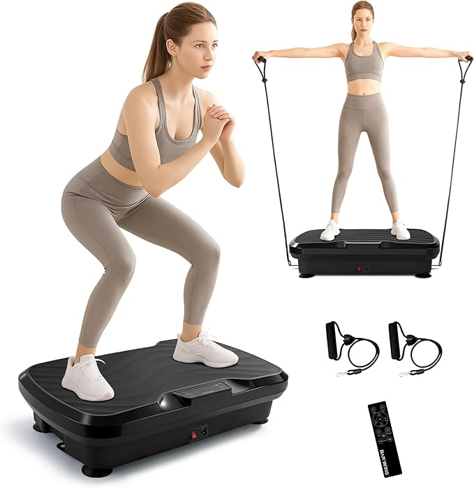 BARWING Vibration Plate Exercise Machine for Lymphatic Drainage Vibrating Power Plate Vibration Platform Shaker Whole Body Plates for Weight Loss with Fitness Resistance Bands 300 LBS Capacity