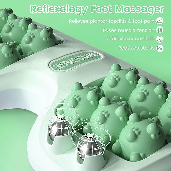 Foot Massager Roller for Plantar Fasciitis Relief, Dual Foot Acupressure Therapy for Pain Relief, Stress Relief and Improved Circulation, Portable Reflexology Tool for Home and Office Use (Green)