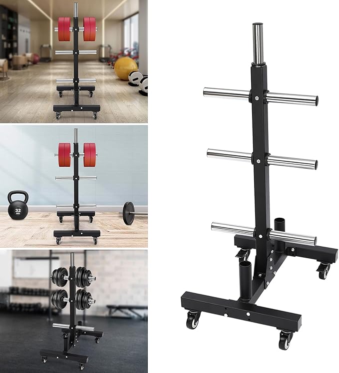 Plate Rack Tree, All Weight Plate Tree Holder & Vertical Barbell Storage Rack with Wheels, Commercial Weight Plate Tree for Homes, Hotels, Gyms