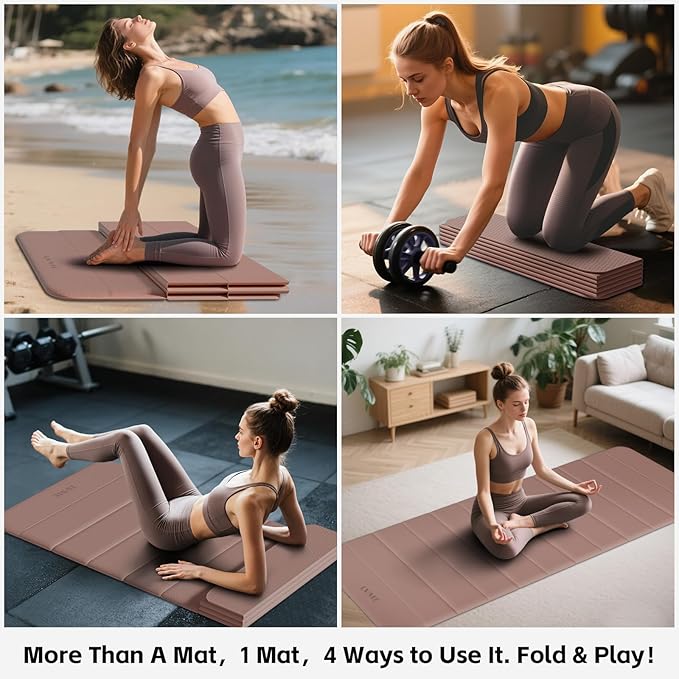 Extra Thick Foldable Yoga Mat (10mm), SGS Certified TPE, Non-Slip & No Smell, 12-Fold Design for Ultra Portability And Easy Storage | for Yoga, Gym, Pilates, and Home Workouts, 76" x 26"
