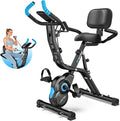Foldable Exercise Bike, Multifunctional Indoor Stationary Bikes for Home with 8-Level Magnetic Resistance, Quiet Workout Bike with Arm Resistance Bands, LCD Monitor, 300LBS Capacity