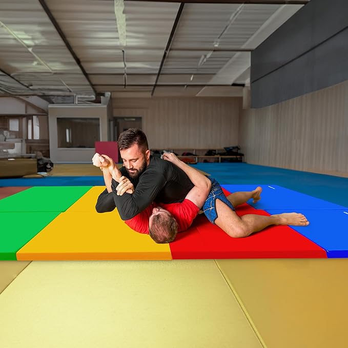 BalanceFrom 10x4 Feet 4-Panel Folding Gymnastics Mat – 2-Inch Thick Pad with Vinyl Surface and Carrying Handles for Tumbling, Yoga, Pilates, Home Workouts, and Martial Arts