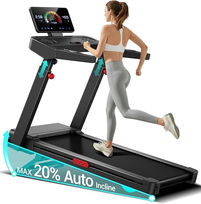 UMAY Incline Treadmill with 2-20% Auto Incline, 400LB Capacity Foldable Treadmills for Home with-Handle Height Adjustable, 42.5"×16.2" Extra-Wide Running Surface, 3.5HP 0.6-8.7MPH Running Machine