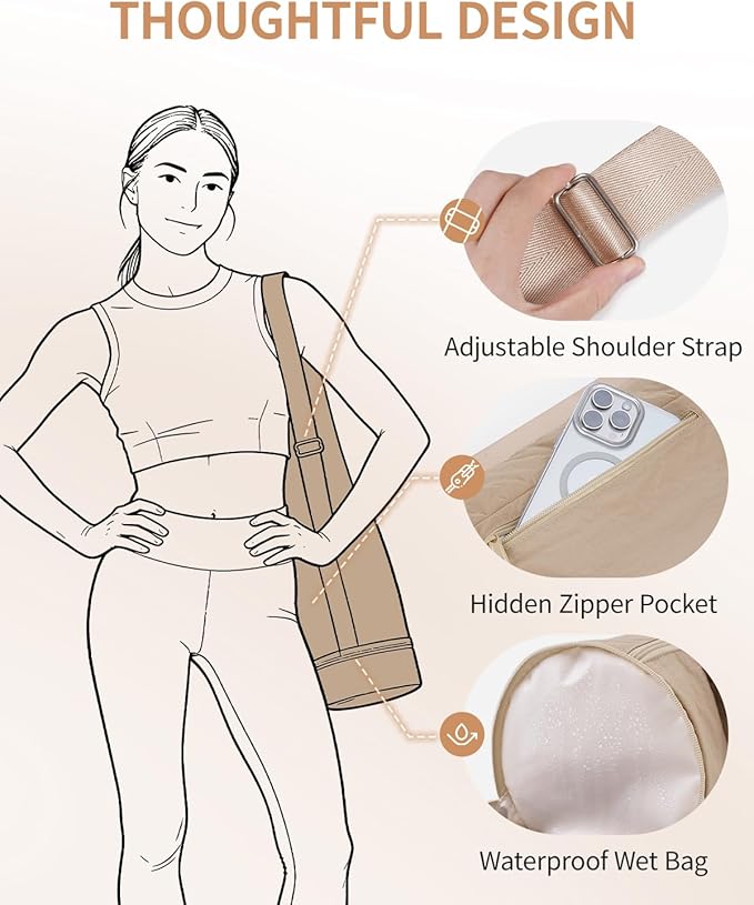 sportsnew Puffy Yoga Mat Bag Yoga Gym Bags for Women Men, Full-Zip Pilates Bag with Wet Pocket & Side Zip Drawstring Pocket Fits Tumblers with Handle, Yoga Mat Storage for Carrier Quick Access