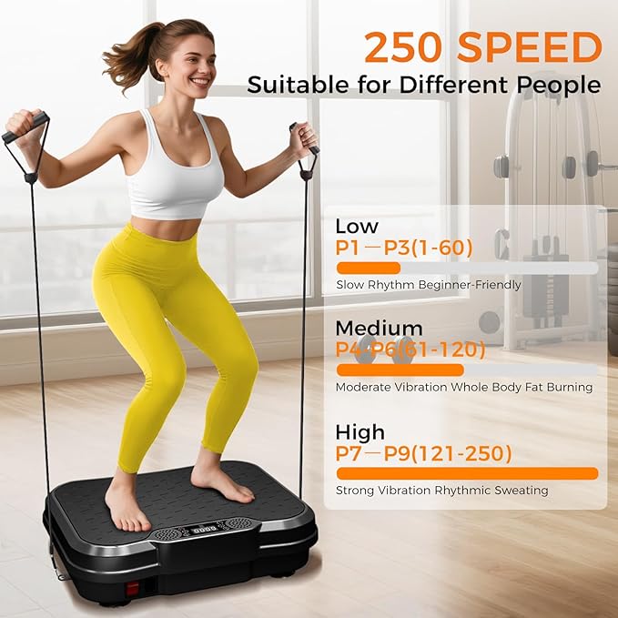 Vibration Plate Exercise Machine,Vibrating Platform for Lymphatic Drainage with 250 Speeds,500 lbs Weight Capacity,Vibrated Plates for Weight Loss,Full Body Workout Equipment for Fitness at Home
