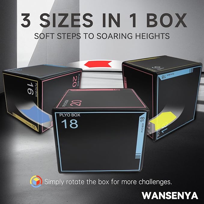 3-in-1 Dense Foam Plyometric Jump Box,30"x24"x20"-24"x20"x16"-20"x18"x16"Non-Slip Box Jumps for Home Gym,Exercise Foam Plyo Box for Fitness Training-Step-Ups,Split Squats,Dips,Box Jump Cube