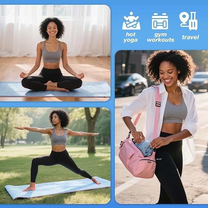 Hot Yoga Towel,Microfiber Yoga Mat Towels Non Slip for Hot Yoga Absorbent Microfiber Sweat Anti-Slip Cover,Bikram,Pilates,Exercise,Fitness 24 inch X 72 inch Blue 2 Pack