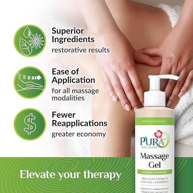 Herbal Therapy 8 Fl oz Massage Gel, Aloe Vera, Professional, Massage Therapy, Deep Tissue, Unscented, Hypoallergenic, Natural Ingredients, Skin Hydrating, Moisturizing, Muscle Relief
