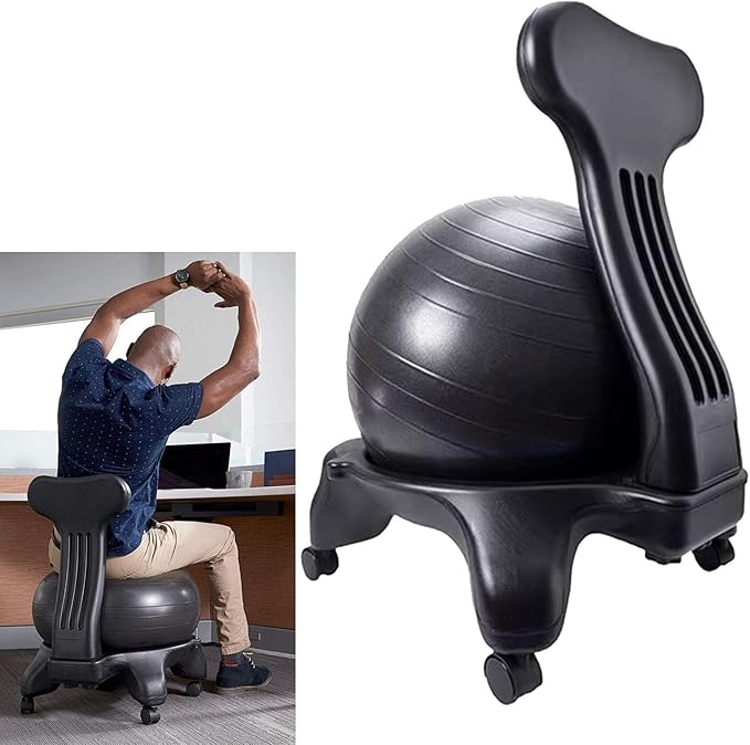 Adult Youth Balance Ball Posture Chair with Foot Pump, Ergonomic Office Chair Yoga Ball Chair, Home Gym Exercise Ball Chair Rolling Stool