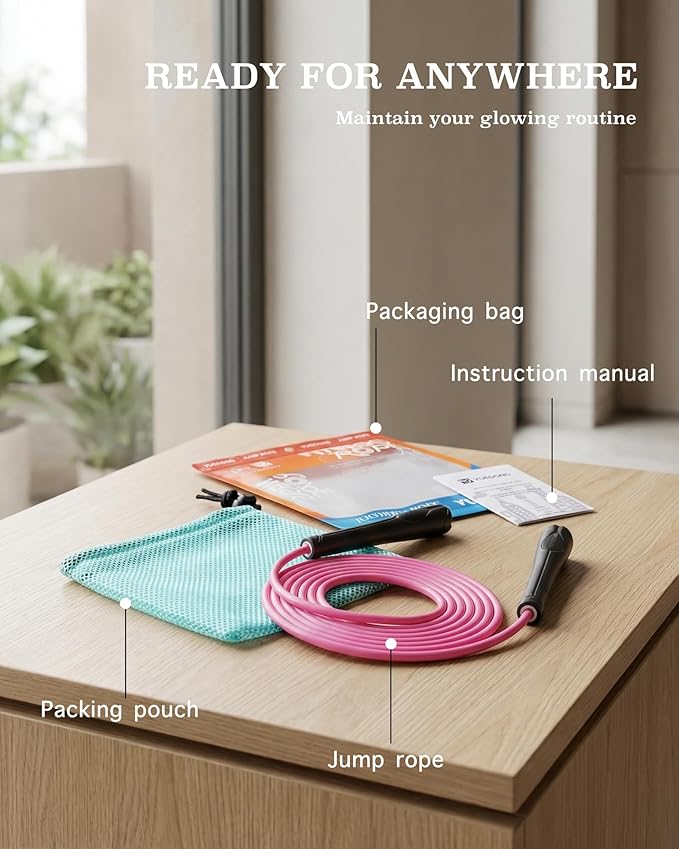 YUEDONG Women’s Silent Jump Rope, Apartment Friendly Tangle-Free Weighted 5mm PVC Rope, Ergonomic Grip Adjustable for Home Workout Cardio Fat Loss