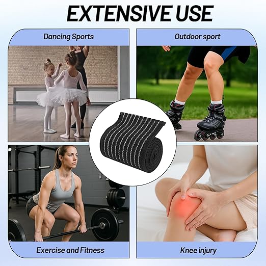 Knee Wraps – 2 PCS 150×7.5cm Elastic Knee Wrap for Women, Thigh Compression Sleeve for Workouts, Adjustable Compression Bandages for Legs, Support for Squats and Training