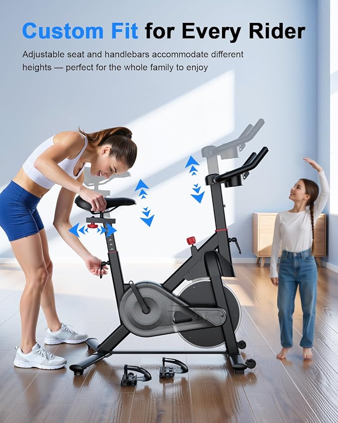 Superun Exercise Bike, Stationary Bikes for Home with Brake Pad, Low Noise Indoor Cycling Bike with 300LBS Weight Capacity, Workout Bike for Home Gym with Pad Mount LCD Monitor and Cup Holder