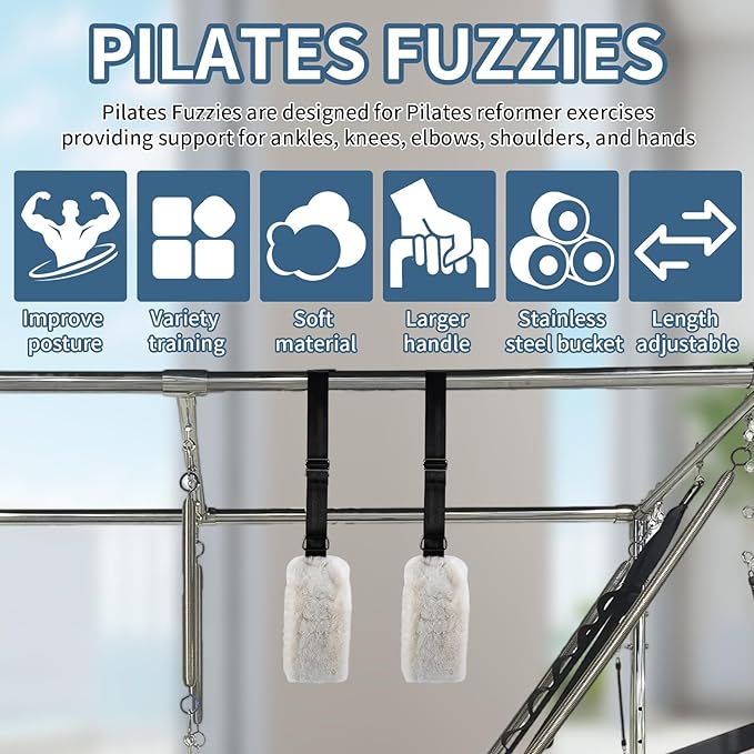 2Pcs Pilates Straps for Reformer,Pilates Reformer Accessories,Adjustable Pilates Fuzzies Straps Plush Cuffs for Pilates Cadillac Reformer,Yoga Pilates Equipment for Home Gym Workou