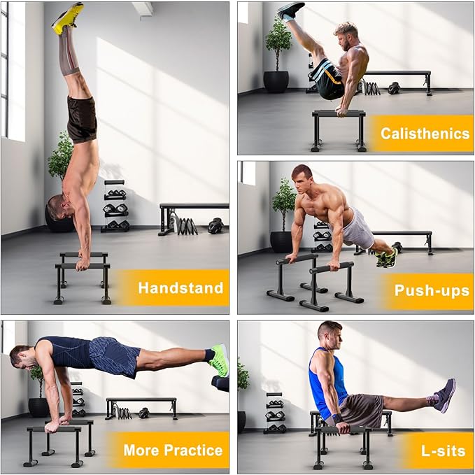 Kipika Parallette Bars for Calisthenics - Push Up & Dip Bar with Wood Handles, Rock-Free Support for Handstand, L-Sit & Home Strength Training, 600LB Capacity, 12" Height