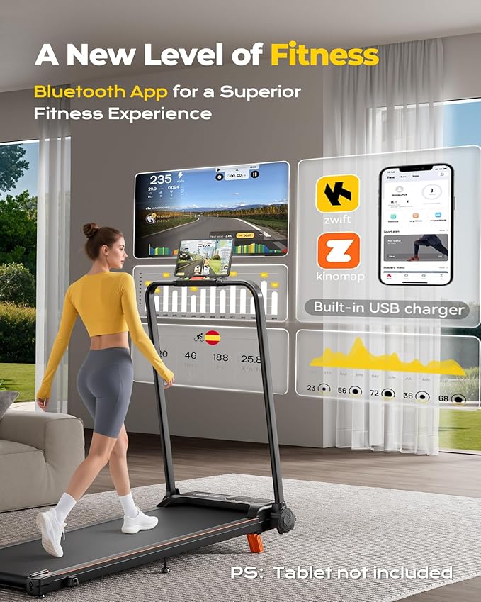 Portable Walking Pad with Handle Bar for Home & Office, 2 in 1 Folding Under Desk Treadmill with 8% Incline, 3.0HP Small Foldable Compact Treadmills Walking, 0-6.0MPH Electric Walking Machine, 265 LBS
