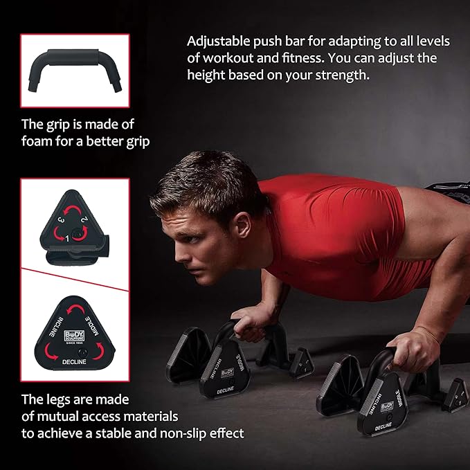 Body Sculpture Adjustable Push up bars strength training with foam grip & non-slip handling.The leg height is adjustable Push Up Stands for Men & Women