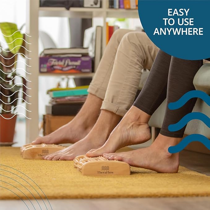TheraFlow Foot Massager for Neuropathy & Plantar Fasciitis Relief - Mom Gifts for Women & Gifts for Dad, Wooden Foot Roller Massager, Neuropathy Pain Relief for Feet (Includes Reflexology Chart)