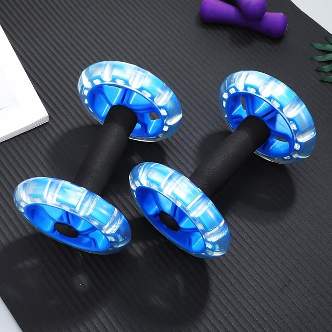 Kisangel 2pcs Ab Roller Wheel, Exercise Abdominal Roller Dumbbell Fitness Dual Wheel for Hand Weights Equipment