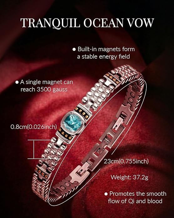 RainSo Women's Bracelet Enique Blue Gemstone Design Magnetic Bracelets for Women Wristband with 3 Smarter Buckle Adjustable with Gift Box