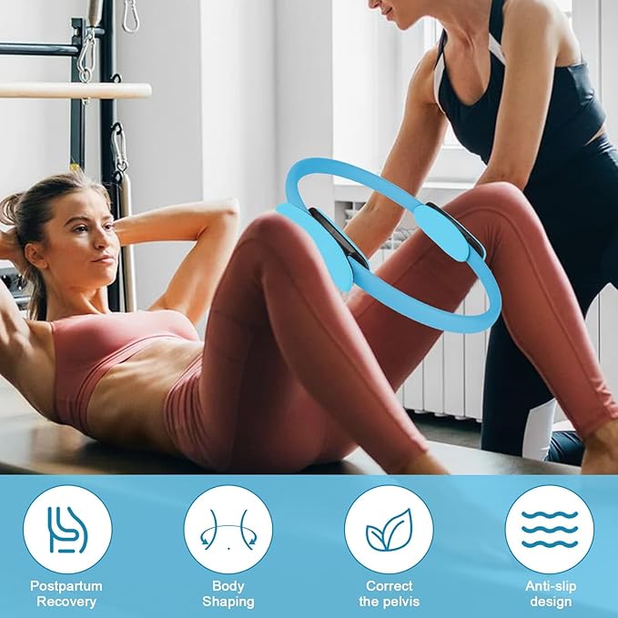 Pilates Ring Fitness Circle 14.96" Yoga Rings Magic Circle with Dual Padded Handles for Toning Arms, Thighs/Legs & Core