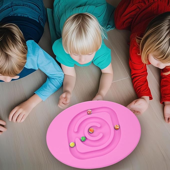 Kids Maze Balance Board Plastic Wobble Rocker Balance Board with Mini Balls Load 170lb for Balancing Exercise Equipment Game Boys Girls Physical Therapy 18.5 x 14.57 Inch(Pink,Round)