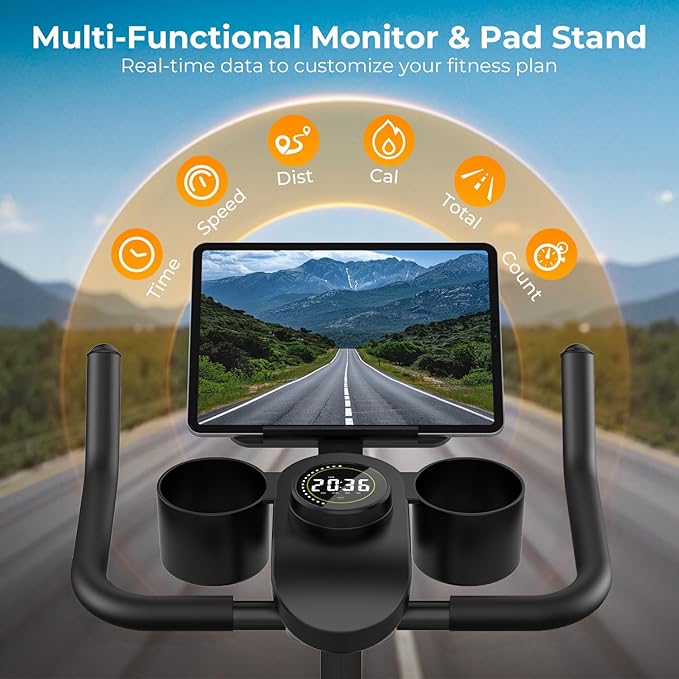 OWLSKY Exercise Bike with APP, Stationary Bike for Home, 300 lbs Capacity Quiet Indoor Cycling Bike Gym Cardio Workout, Adjustable Seat & Tablet Holder