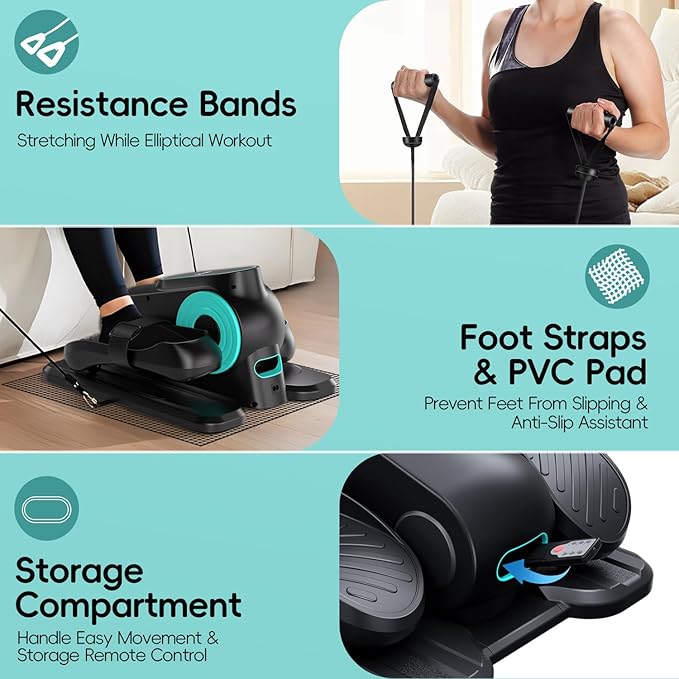Under Desk Oval Machine, Morelax Oval Leg Exerciser for Elderly Assembly, Quiet Portable Electric Sit Pedal Exerciser with Resistance Band, Remote Control and 12 Adjustable Speeds