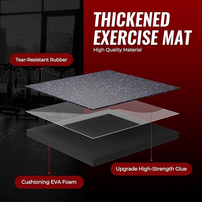 SUPERJARE 0.79'' Extra-Thick Exercise Equipment Mats, 6 Pcs 24 Sq Ft Rubber Top Floor Tiles with High Density EVA Foam, Interlocking Gym Flooring for Home Gym, Protective Workout Mat, Black/Purple