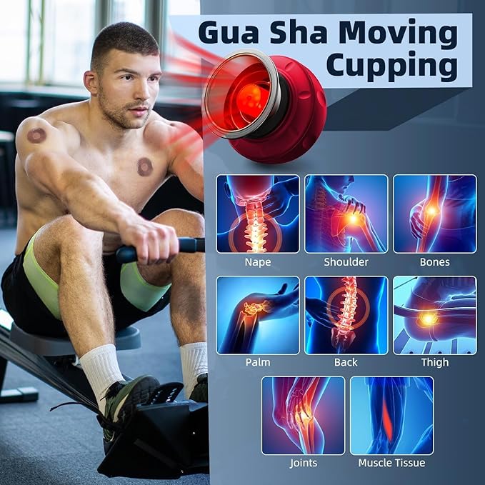 5-in-1 Cupping Kit for Massage Therapy, 12 Levels Smart Dynamic Cupping Set with Red Ligh-t Therapy&Heat Penetrates for Targeted Pain Relief, Knots, Aches, Muscle Soreness - 2Pcs(Red&Red)