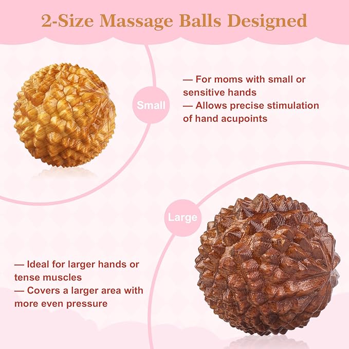 Labor and Massage Ball for Labor Pain, Wooden Birthing Comb with 2 PCS Acupressure Balls Set for Moms Pain Relief, Pregnancy Hospital Bag Essentials for Pregnant Women
