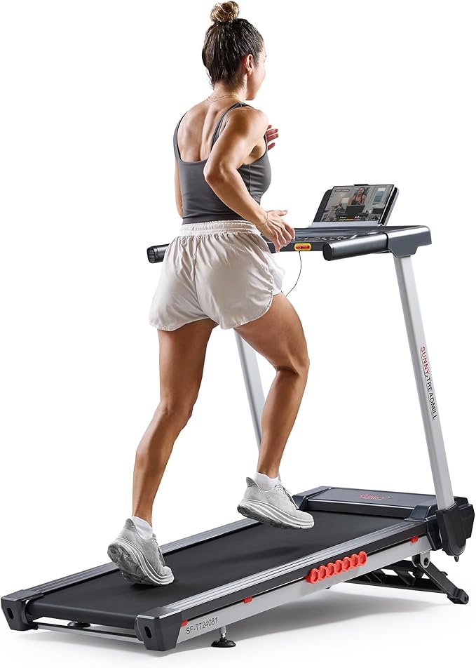 Sunny Health & Fitness Premium Smart Treadmill with Auto Incline, Dedicated Speed Buttons, Digital Performance Display
