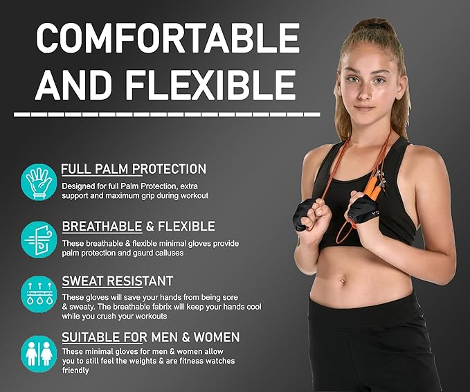 FITNESS FORCE Workout Gloves for Men & Women Partial Weight Lifting Non-Slip Gym Gloves, Lifting Grip for Calluses Guard Fingerless Exercise Gloves with Full Palm Protection