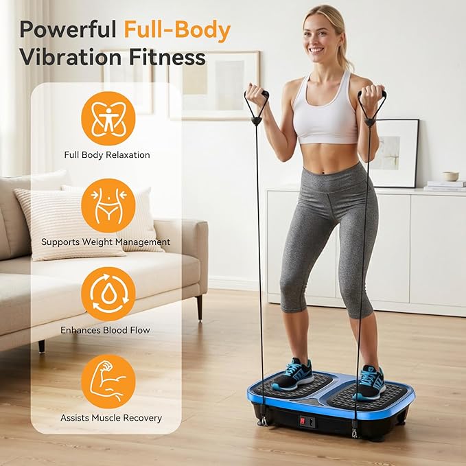 NEWBULIG Vibration Plate, Whole Body Workout, Vibrating Platform with LED Touch Screen & Pull Ropes for Weight Loss & Muscle Toning, Home Gym Fitness Equipment with Remote Control for Women Men
