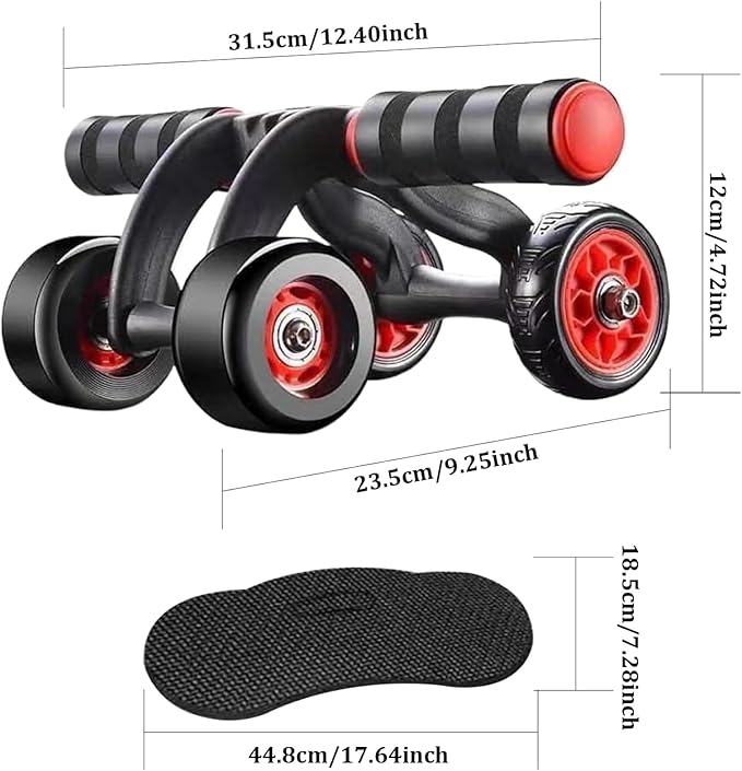 Ab Roller Exercise Wheel, Ab Roller Automatic Rebound Abs Trainer 4 Wheels Heavy Duty Abdominal Wheel with Kneeling Mat Non-slip Low Noise Core Workout