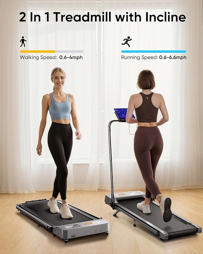 Walking Pad Treadmill with 10% Incline, Under Desk Treadmill, Compact Portable Treadmills for Home Office, 285lbs Capacity, APP/Remote Control, Exercise Anytime, Low-Noise