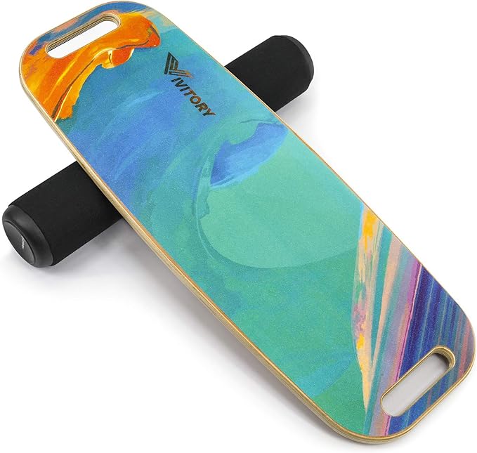 VIVITORY Balance Board Trainer with Handle, Roller Board with Adjustable Stoppers – 3 Different Distance Options 4, 13 and 22 inches, for Hockey, Surfing, Snowboarding, Skateboarding and Skiing