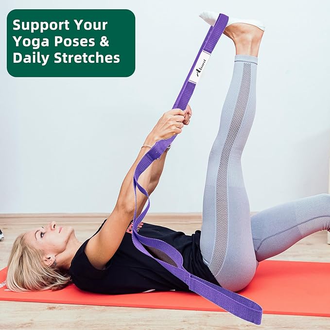 Stretching Strap Yoga Straps for Physical Therapy, 10 Loops Non-Elastic Stretch Band for Pilates, Flexibility, Exercise and Gymnastics