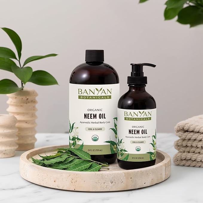Banyan Botanicals Organic Neem Oil – Cooling & Soothing Ayurvedic Neem Oil – Supports Healthy Radiant Skin – 24 oz. – Non-GMO Sustainably Sourced Abhyanga Massage Oil