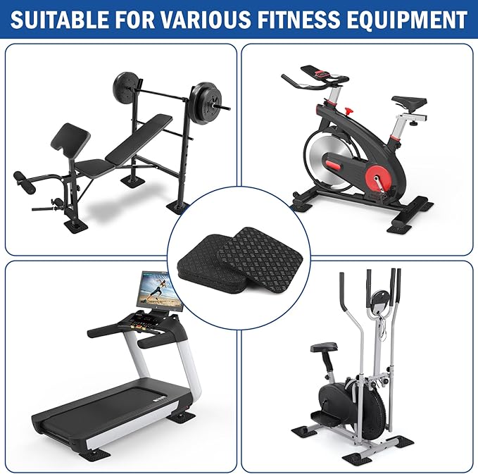 4 Pcs Walking Pad Mat, Treadmill Mat Pads, 4" x 4" x 0.2" Double-Sided Non-Slip Exercise Equipment Mat, High Density Silicone Anti Vibration Pad for Protect Floors, Noise Reduction