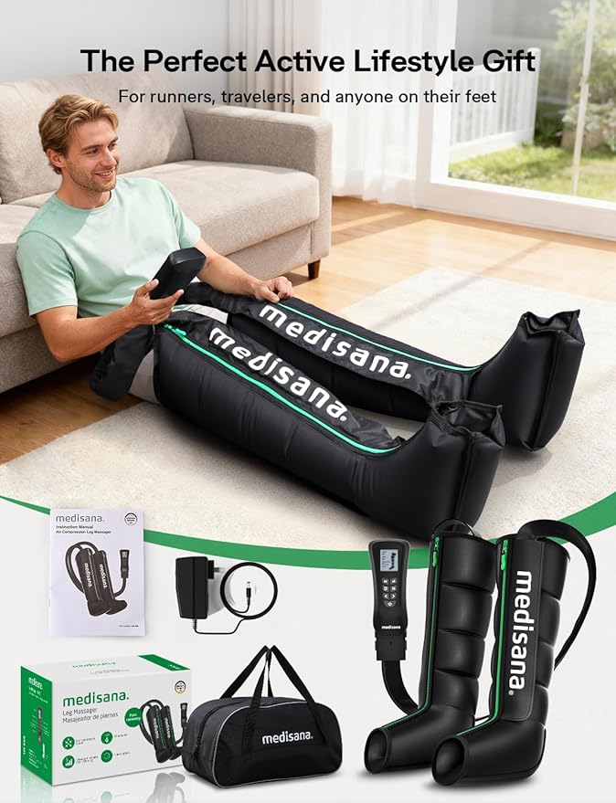 Medisana Leg Massager with Heat and Compression, Full Leg & Foot Massager Compression Boots with 6 Modes, 5 Intensity and 3 Heat for Circulation and Pain Relief - Gifts for Mom, Dad, Athletes, Gym