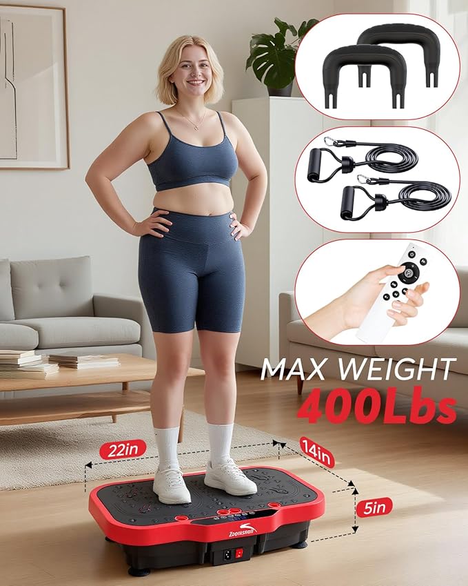 Vibration Plate Exercise Machine, 8000 Vibrations/min Adjustable Fitness Platform, 400 Lbs Capacity Whole Body Workout Extra Large Size Platform with Bluetooth for Weight Loss, Women & Men