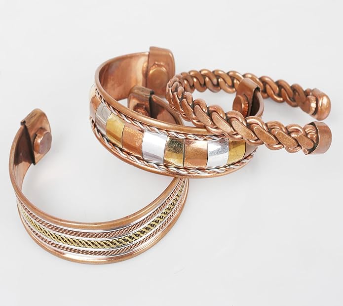 Touchstone copper bracelets | gift for men women |adjustable 100% pure solid real magnetic jewelry | handmade bracelet set combo | rope braided tibetan bangles.
