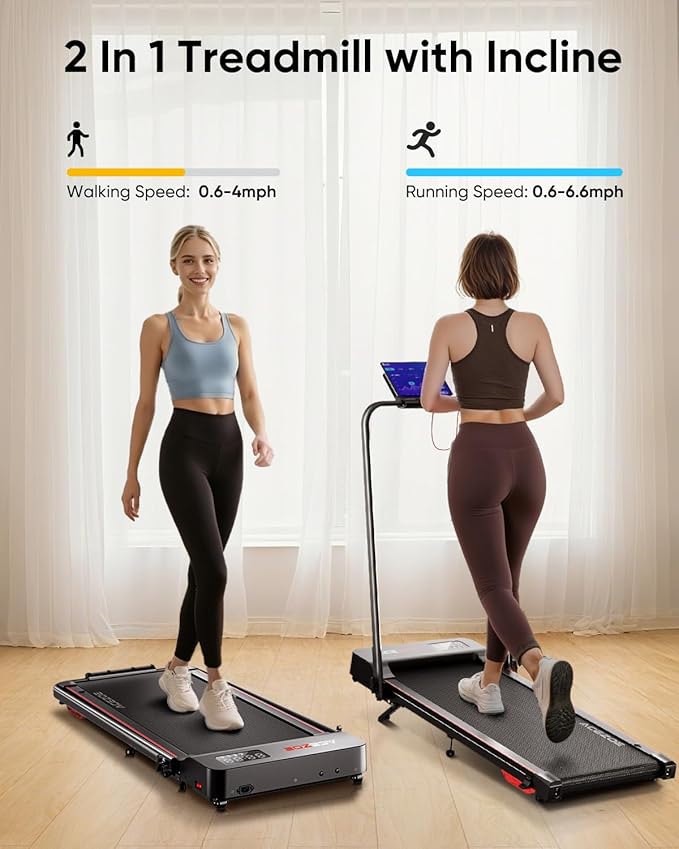 Walking pad Treadmill with Incline & Handle Bar, Folding Treadmill for Home Small Spaces, Compact Portable Under Desk Treadmill,Dual LED Display, 2.5Hp Quiet Running pad, APP, 300 lbs Capacity