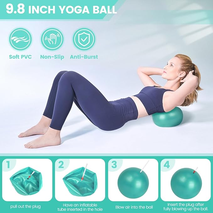 JITUIHOM Home Pilates Essentials Kit for Women - Complete Pink Equipment Set with 9 Inch Yoga Ball, Figure 8 Resistance Band, Bands & Accessories, Ring for Beginners Workouts