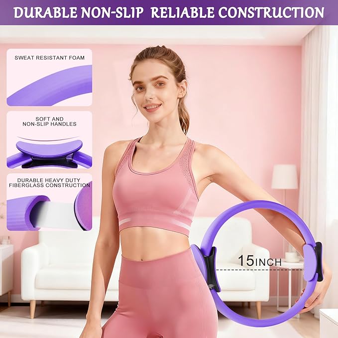 Home Pilates Kit for Women, Pilates Ring Set, Pilates Equipment Kit for Women Home Workouts, Pilates Essentials Kit with Pilates Ring and Ball, Resistance Bands for Strength, Toning, Flexibility