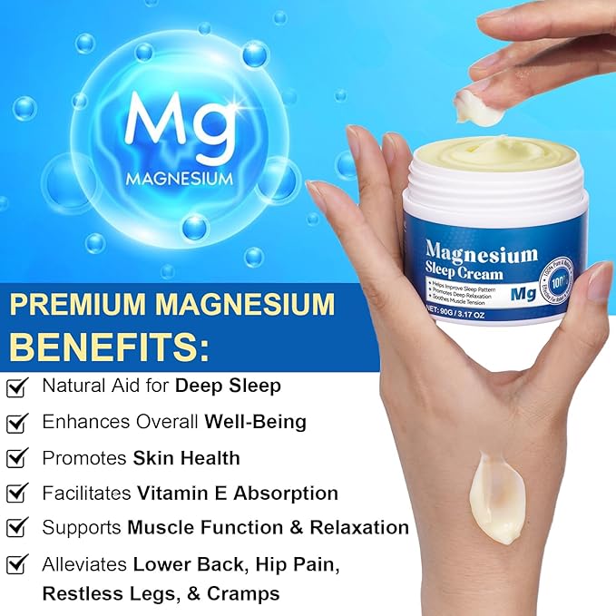 Magnesium Cream - Pure Premium Magnesium Oil for Feet, Nighttime Magnesium Lotion for Restless Legs Muscle Soreness, Promote Relaxation 3.17oz