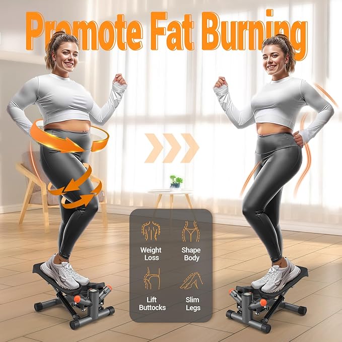Steppers for Exercise at Home,Adjustable Height Mini Stepper with Resistance Bands,Stair Stepper with 350lbs Loading Capacity,Twist Stepper for Full Body Workout (Included Mat)