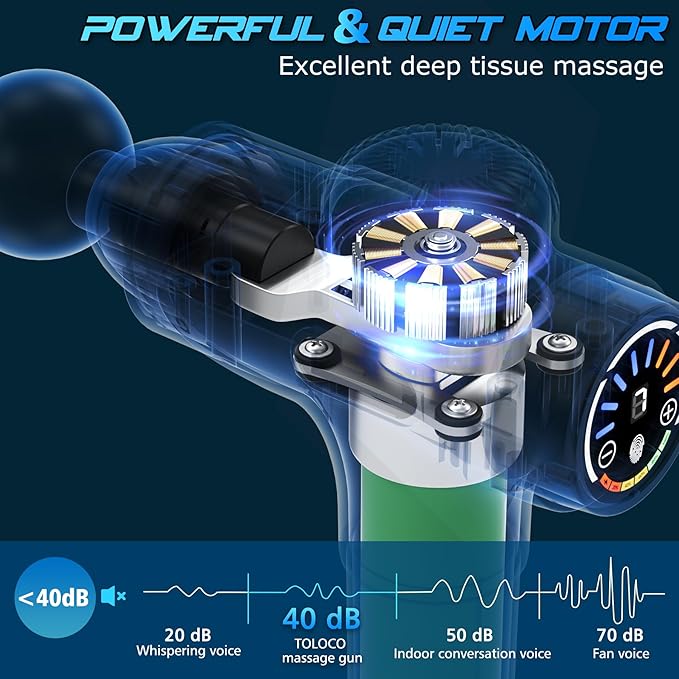 TOLOCO Massage Gun, Upgrade Deep Tissue Back Massager with 10 Replacement Heads, Percussion Massage Guns for Athletes for Pain Relief, Super Quiet Electric Massager for Valentine Gift, Carbon