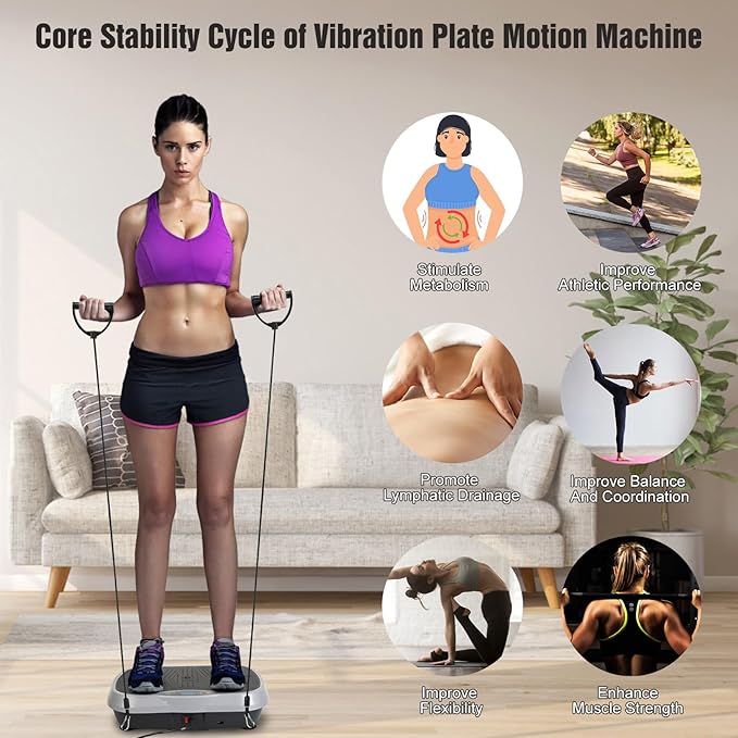 Vibration Plate Exercise Machine with 2 Resistant Bands,Whole Body Workout Vibration Platform,3 Modes Home Fitness Training Equipment for Weight Loss Fat Burner