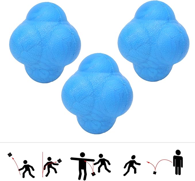 Reaction Ball, 3Pcs Hex Bounce TPR Balls for Hand Eye Coordination Training, Agility Drills for Baseball Football Basketball Soccer